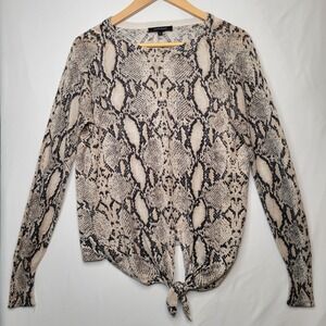 Olivaceous Snakeskin Print Tie Front Long Sleeve Sweater Top Womens Sz L‎